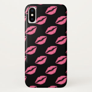 Girly Lips Hot Pink And Black Kiss Pattern Case-Mate iPhone Case