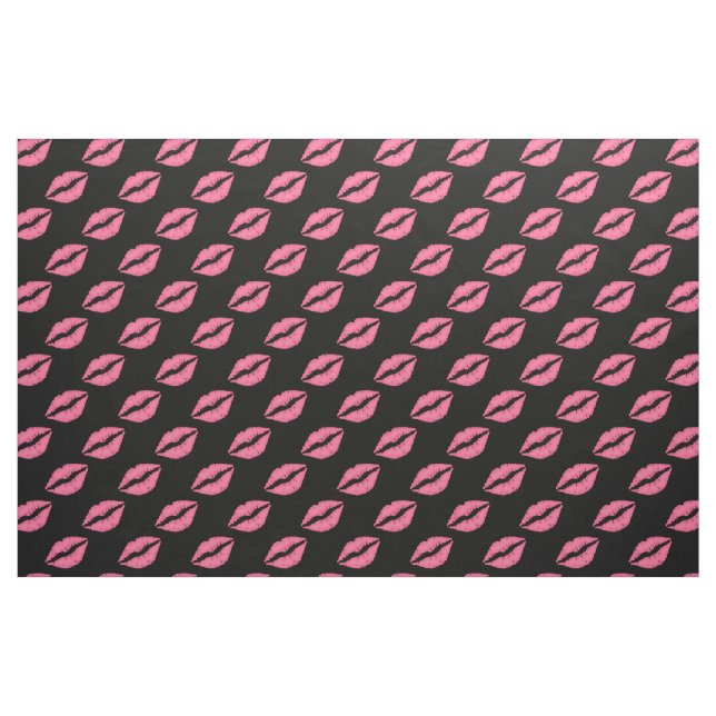 Girly Lips Hot Pink And Black Kiss Pattern Fabric (Fat Quarter)