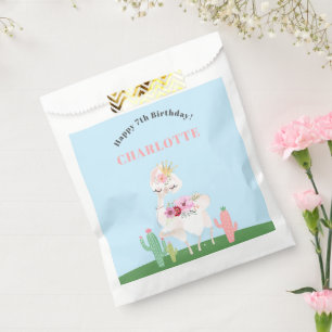 Girly Llama Floral Cactus Birthday Party Favour Bags