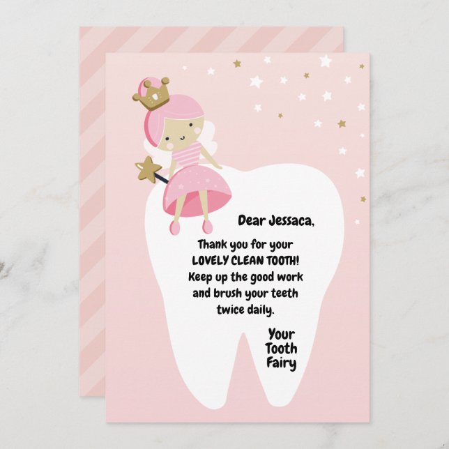 Girly Lost First Tooth Card. Tooth Fairy Visit. Holiday Card (Front/Back)