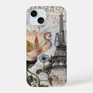 girly lotus flower vintage paris eiffel tower iPhone 15 case