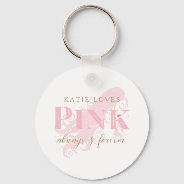 Girly Love Pink Forever Woman Silhouette and Name Key Ring (Front)