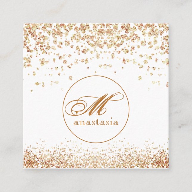 Girly Luxury Golden Brownish Glitter Beauty Salon  Square Business Card (Front)
