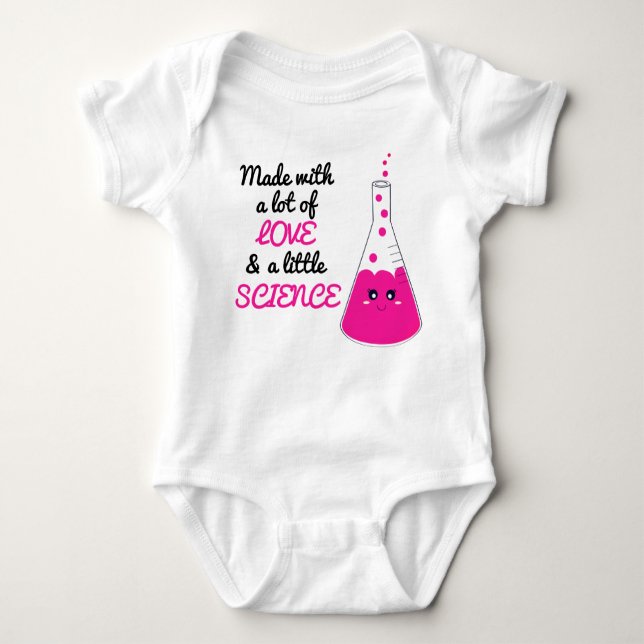 Girly Made With Love And Science Beaker Cute Pink Baby Bodysuit (Front)