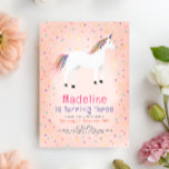 Girly Magical Cute Pink Unicorn Kids Birthday Invitation<br><div class="desc">This cute girls’ 3rd birthday invitation features a pastel pink background with a unicorn,  rainbow confetti,  and stars,  plus a matching horse and unicorn magical pattern on the back. Easily edit the front with your child’s details and age — perfect for any unicorn or horse-themed birthday party.</div>