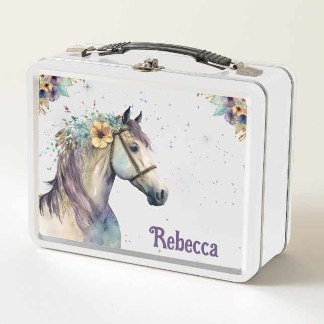 Girly Magical Horse With Glitter Custom Metal Lunch Box (Front)