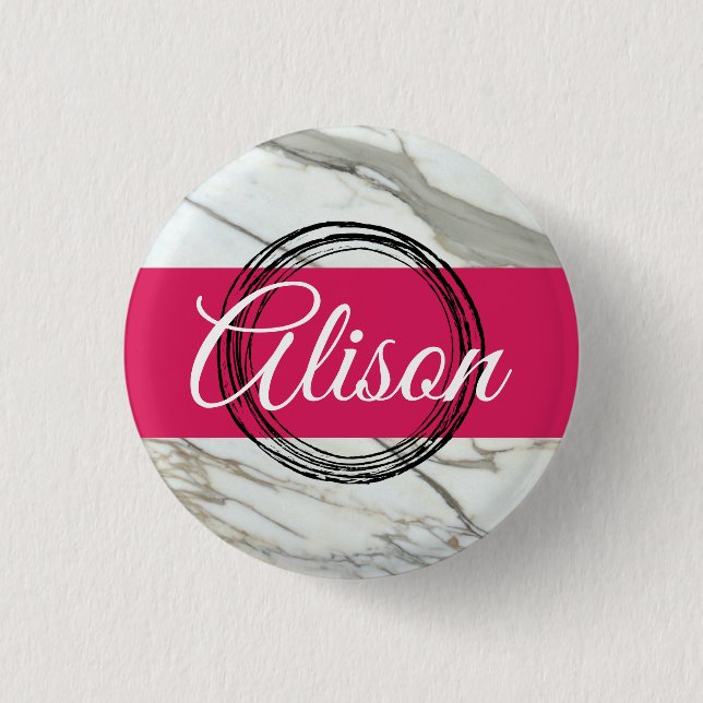 Girly marble pink custom name design keychain 3 cm round badge (Front)