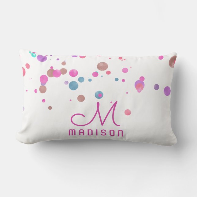 Girly Mermaid Glitter & Foil Confetti Monogram Lumbar Cushion (Front)