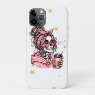 Girly Messy Bun Skeleton Heart Sunglasses Pink Aes Case-Mate iPhone Case