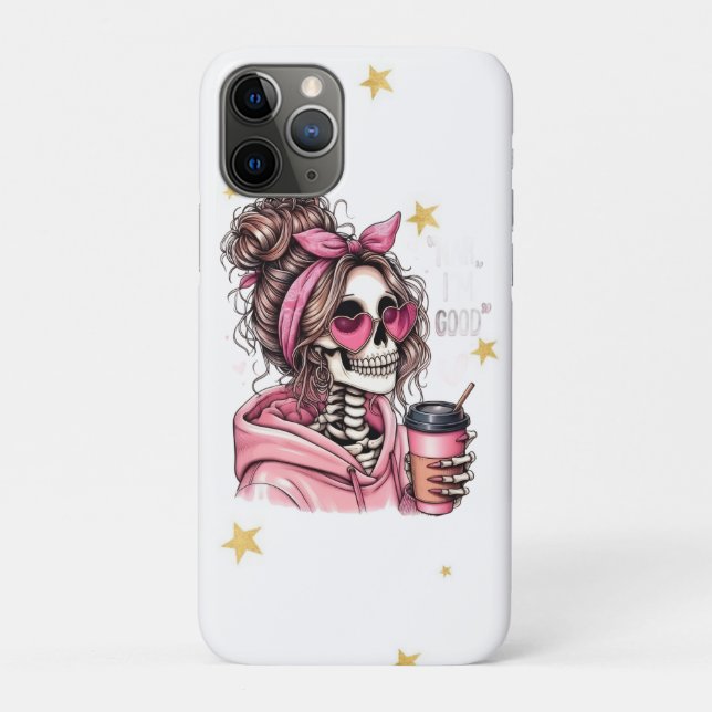 Girly Messy Bun Skeleton Heart Sunglasses Pink Aes Case-Mate iPhone Case (Back)