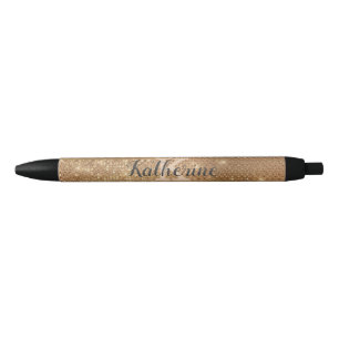 Girly Metallic Gold Diamond Sparkle Monogram Name Black Ink Pen