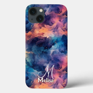 Girly Midnight Sky Navy Blue Purple Monogram  iPhone 13 Case