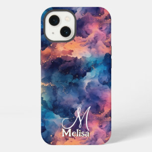 Girly Midnight Sky Navy Blue Purple Monogram iPhone 13 Case