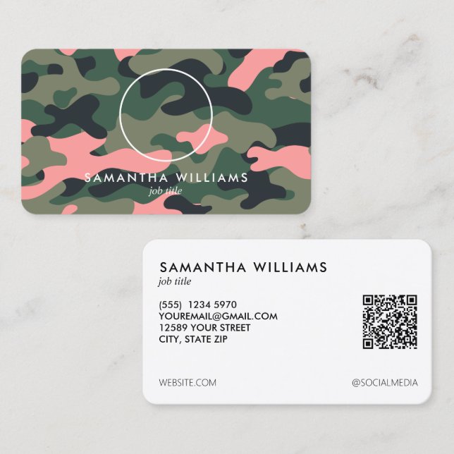 Girly Military Army QR Photo Business Card (Front/Back)