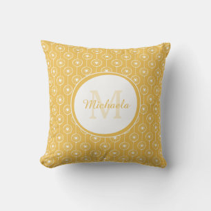 Girly Mimosa Yellow Monogrammed Name Heart Dots Cushion