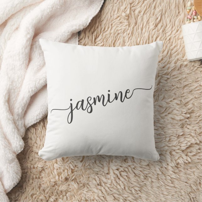 Girly Minimal White Monogram Name Script Cushion (Blanket)