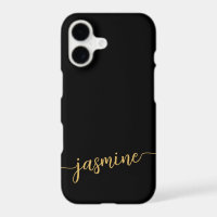 Girly Minimalist Black Gold Monogram Name Script