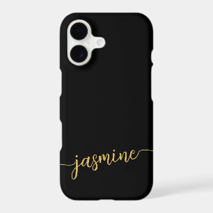 Girly Minimalist Black Gold Monogram Name Script