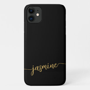 Girly Minimalist Black Gold Monogram Name Script  Case-Mate iPhone Case