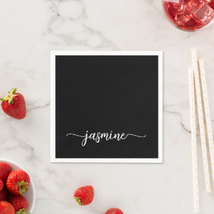 Girly Minimalist Black Monogram Calligraphy Script Napkin