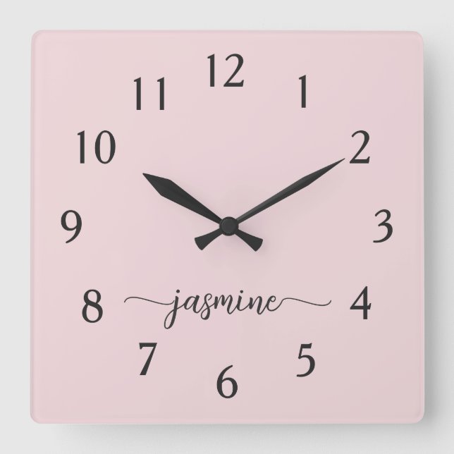 Girly Minimalist Monogram Name Signature Script Square Wall Clock (Front)