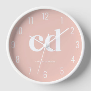 Girly Minimalist Pink Monogram  Clock