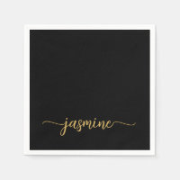 Girly Minimalist Simple Black Gold Monogram Script