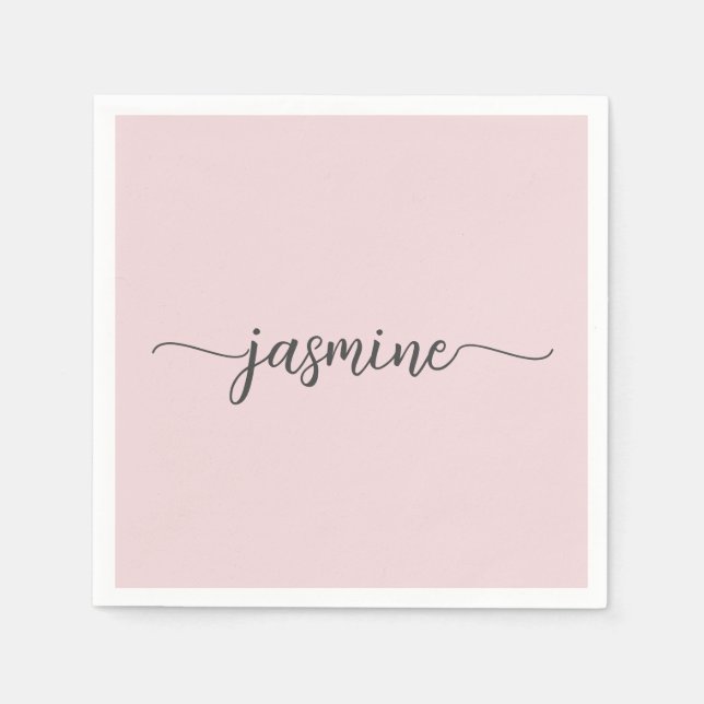 Girly Minimalist Simple Blush Pink Monogram Script Napkin (Front)