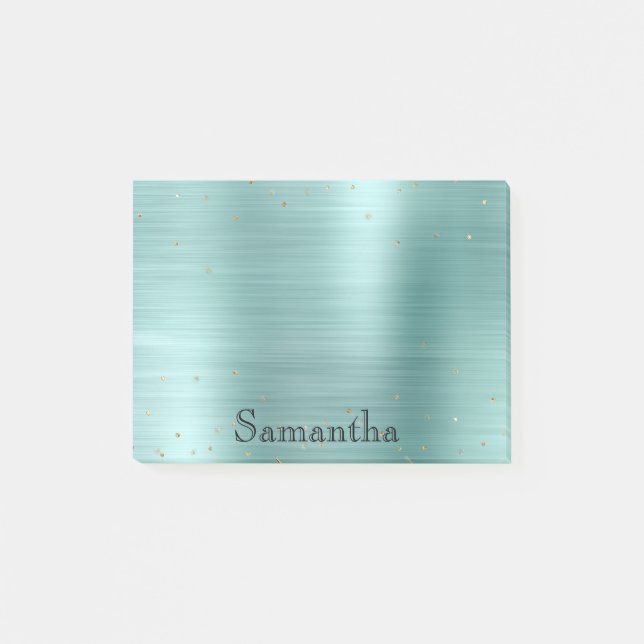 Girly Mint Glam Gold Sparkle Confetti Post-it Notes (Front)