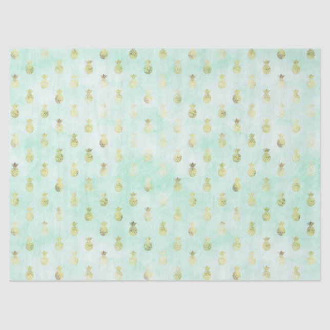 Girly Mint Glam Gold Tropical Pineapples Tissue Paper (Front)