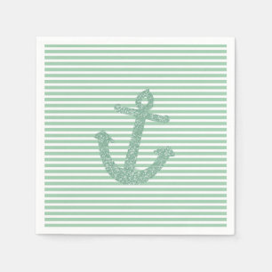 Girly Mint Glitter Nautical Anchor Bridal Shower Napkin