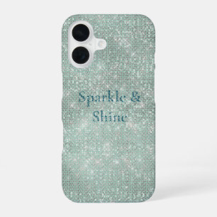 Girly Mint Glitzy Sparkle iPhone 16 Case