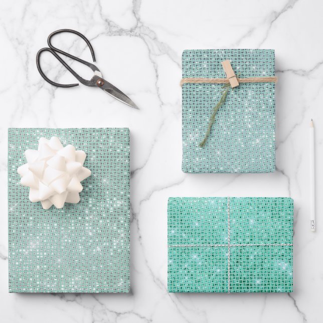 Girly Mint Glitzy Sparkle  Wrapping Paper Sheet (Front)