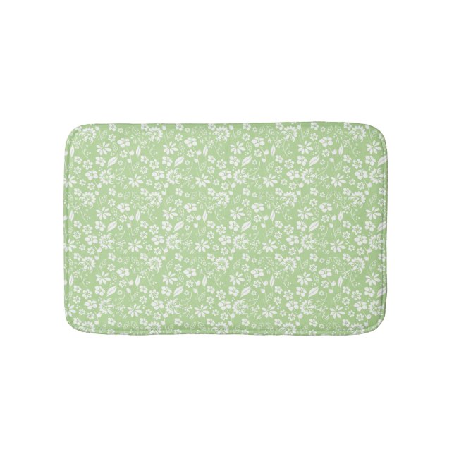Girly Mint Green Tropical Flowers Spring Garden Bath Mat (Front)