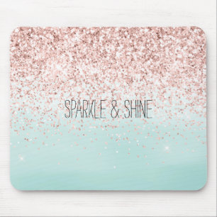 Girly Mint Ombre Glam Pink Glitter Mouse Pad