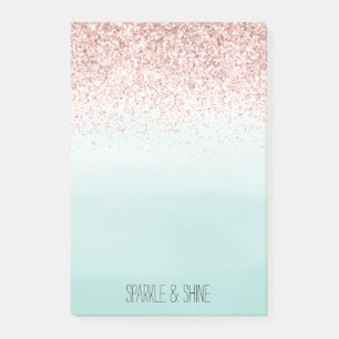 Girly Mint Ombre Glam Pink Glitter Post-it Notes