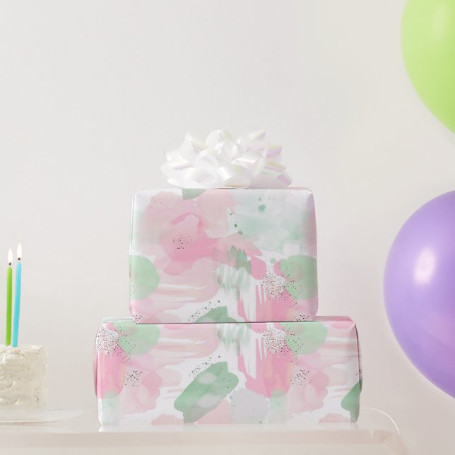 Girly Mint Pink Abstract Birthday Wrapping Paper (Party Gifts)