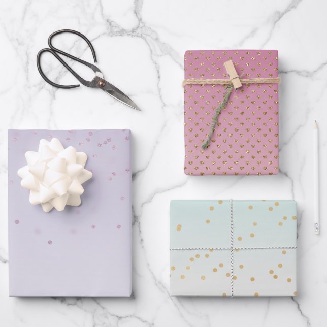 Girly Mint Pink Lavender Ombre Gold Glam Wrapping Paper Sheet (Front)