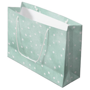 Girly Mint White Dots Birthday Large Gift Bag
