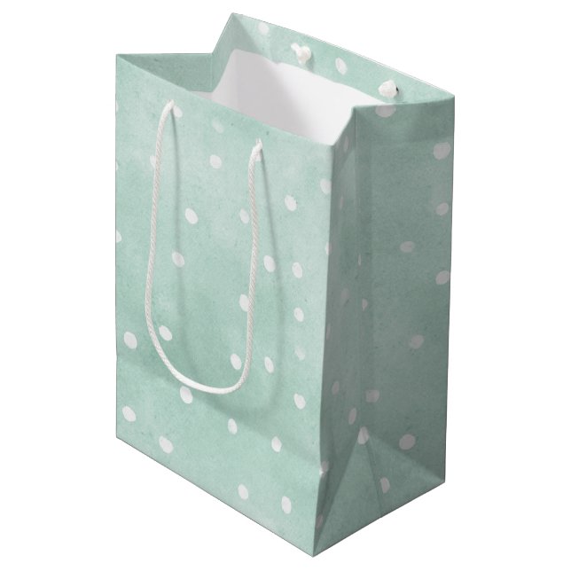 Girly Mint White Dots Birthday Medium Gift Bag (Front Angled)