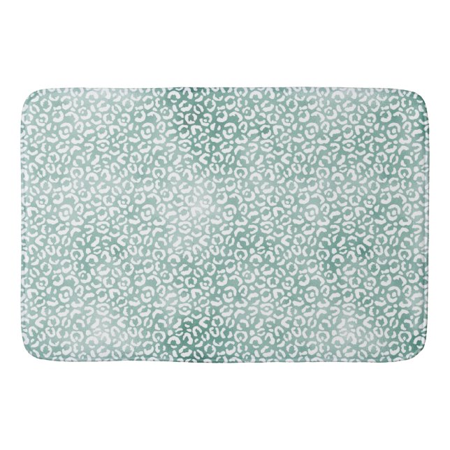 Girly Mint White Leopard Print Bath Mat (Front)