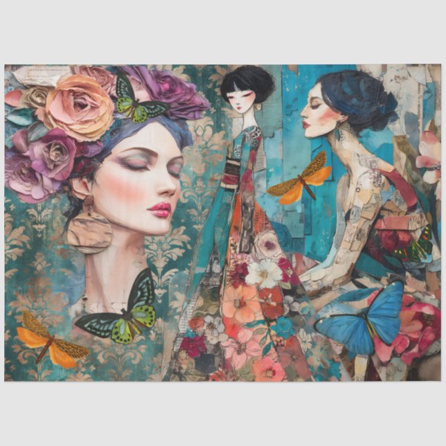 Girly Mixed Media Fantasy Art Collage Decoupage Tissue Paper (Front)