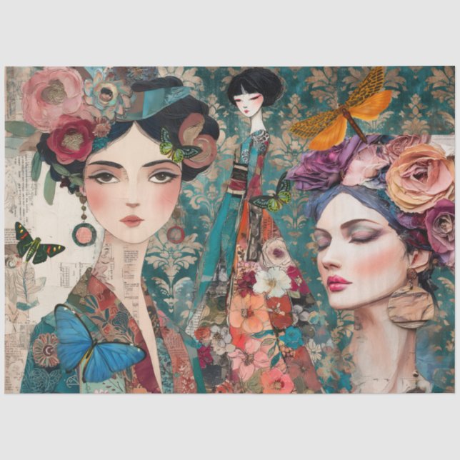 Girly Mixed Media Fantasy Art Collage Decoupage Tissue Paper (Front)