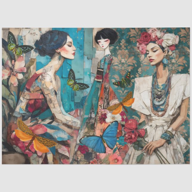 Girly Mixed Media Fantasy Art Collage Decoupage Tissue Paper (Front)