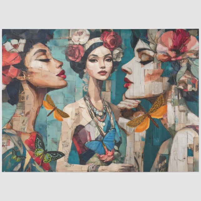 Girly Mixed Media Fantasy Art Collage Decoupage Tissue Paper (Front)