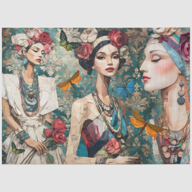 Girly Mixed Media Fantasy Art Collage Decoupage Tissue Paper (Front)