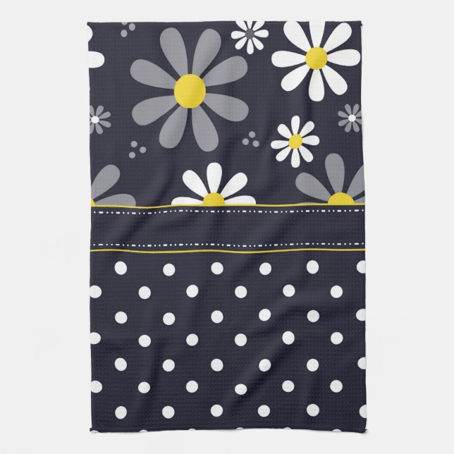 Girly Mod Daisies and Polka Dots Tea Towel (Vertical)