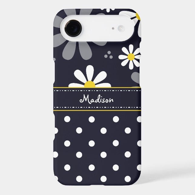 Girly Mod Daisies and Polka Dots With Name Case-Mate iPhone Case (Back)