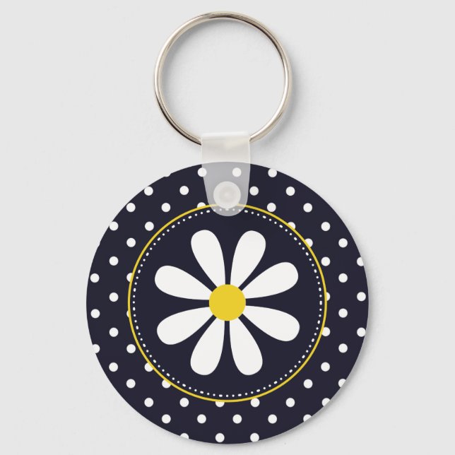 Girly Mod Daisy and Polka Dots Key Ring (Front)