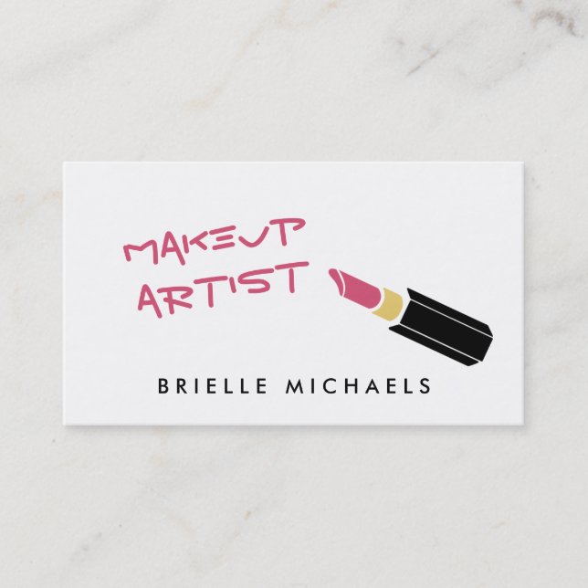 Girly Mod Pink Lipstick Makeup Artist Business Card (Front)